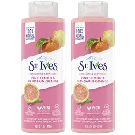 St. Ives- Gel de baño exfoliante - Gel de baño Pink Lemon para mujeres con mandarina, gel de baño cítrico, gel de baño