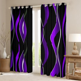 Purple Grey and Black Stripe 30%-50% Blackout Curtain Boys Geometric Ombre Window Curtains Kids Geometry Swirl Lines Darkening Drapes Pastel Gradient Stripes Window Treatments, 2 Panels, 42 x 63 Inch