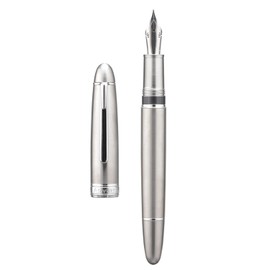 Asvine J16 Solid Titanium Fountain Pen, Jowo Flexible Fine Nib Piston Filling, Ink Window Design with Wrench and Pen Box