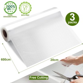 GIBOHOM Vacuum Bag Roll 20 x 600 cm / 3 Rolls 150 µm Vacuum Bags Food BPA Free Strong Tear-Resistant Vacuum Sealing Film for Food Vacuum Sealer Boil-Proof Sous Vide Freezer Bags