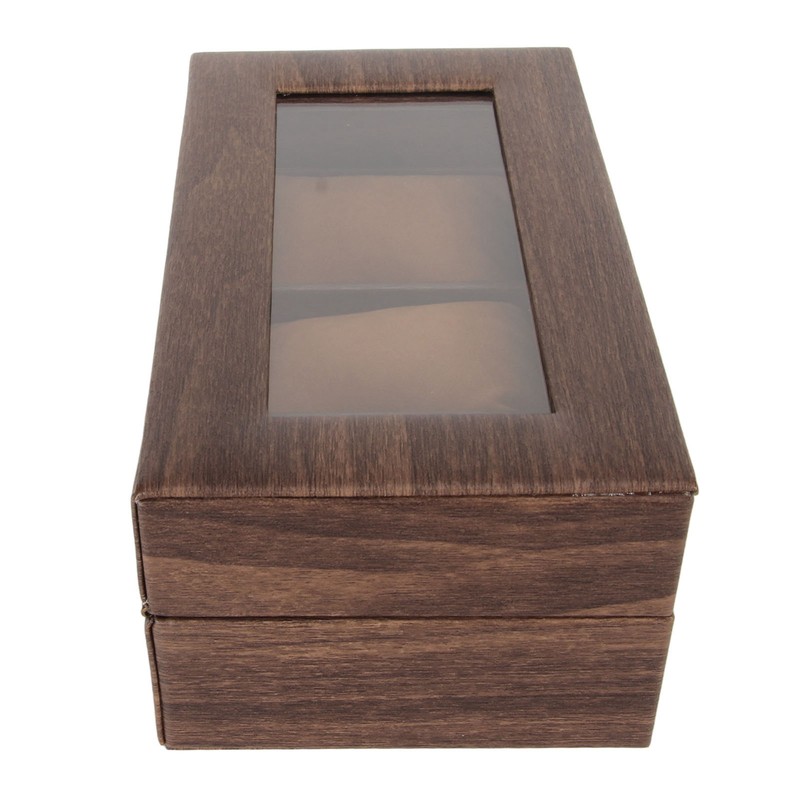 3 Slot Watch Display Case Wood Detachable Pillow Glass Cover