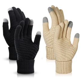 TAGVO 2 Pairs Women Winter Knitted Gloves,Couple Warm Gloves,Touch Screen Thin Fleece Liner Full Finger Gloves, Suitable For Indoor Leisure Work Or Outdoor Driving Commuting Shopping