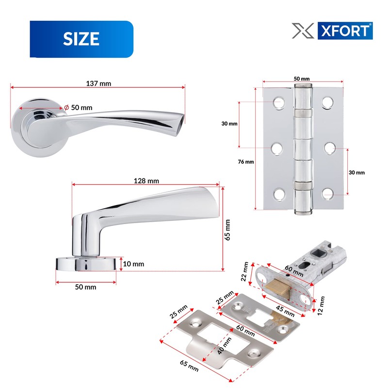 XFORT Polished Chrome Warped Lever On Rose Latch Pack, with