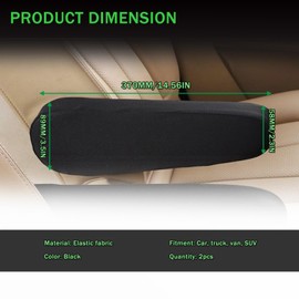 2PCS Front Seat Armrest Covers Cloth Fabric Armrest Protectors Replacement Arm Rest Cover Universal for Car Truck SUV and Van (Black)