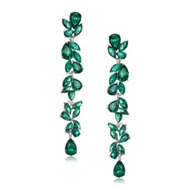 EVER FAITH Wedding Rhinestone Crystal Chandelier Dangle Earrings for Women Brides, Art Deco Marquise Teardrop Bridal Long Drop Earrings for Prom Green Silver-Tone