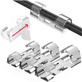 YOYOQIEKENAO[Clear 50pcs, Large, Packed in Storage Box] Cable Clamp with Strong Self-Adhesive, Wire Fixing Tool, Wire Organizer for Desk, Wall, Car, Christmas Lights, Office Cable Management