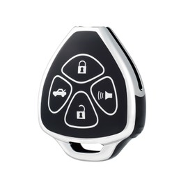 OFF WE GO for Toyota Key Fob Cover, Soft TPU Protection Key Case Fit for Toyota Corolla 2008-2013/ Camry 2007-2011/ Venza 2009-2016 4 Buttons Smart Remote Car Key (Silver Black)