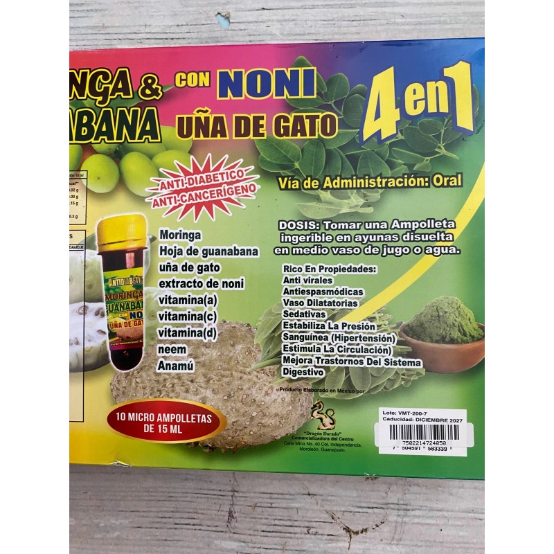 Testiton Antidiabetico Moringa & Guanabana y Noni Micro Ampolletas 10