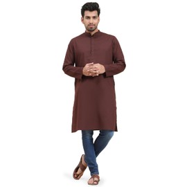 SKAVIJ Men's Kurta Henley Shirt for Yoga Casual Wear Pure Cotton Traditional Ethnic Attire Regular Outfit (Brown, XX-Large)