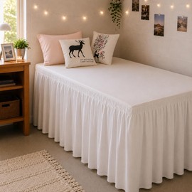 RIMELA College Dorm Bed Skirt Twin XL 36 Inch Drop, White Elastic Bedskirt
