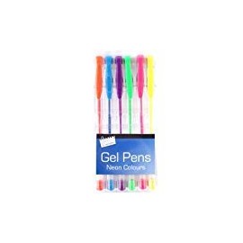 6 Neon Gel Pens Assorted Colours-Ideal for Craft/School/Office
