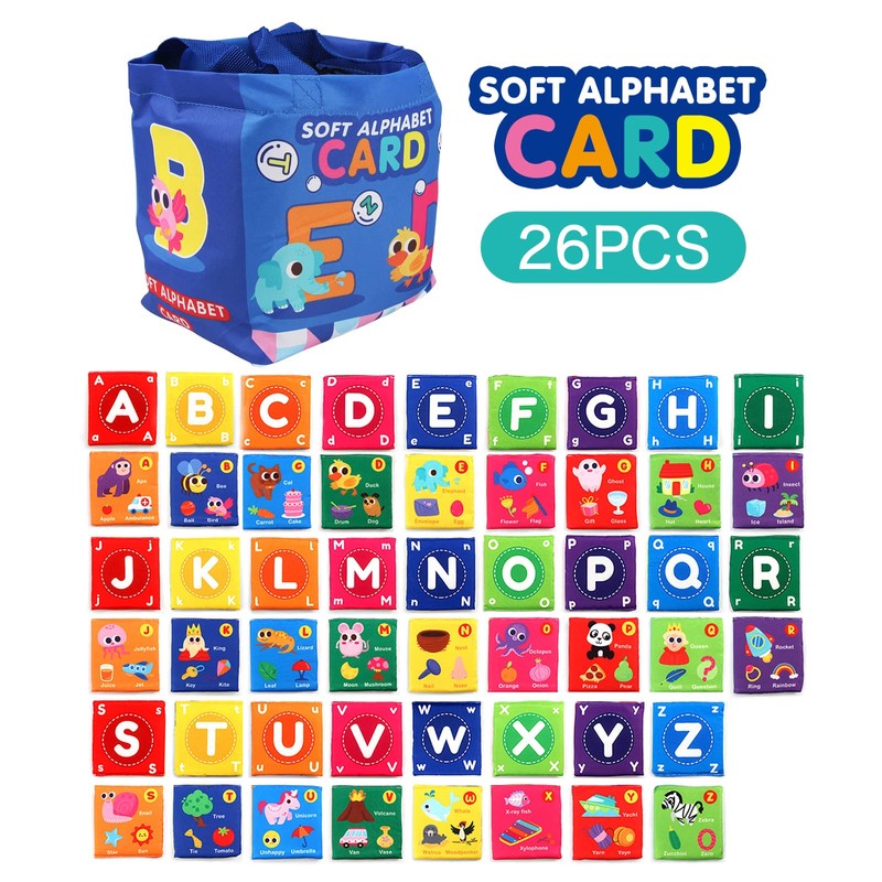 Jenilily Soft Alphabet Cards Baby Learning Toys, 26 Letters Animals
