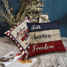 4th of July Decorations Pillow Covers Independence Day American Flag Pillow Covers 4th of July Patriotic Star Stripes Throw Pillow Case Truck God Bless America Decorative Pillow Cushion Cover