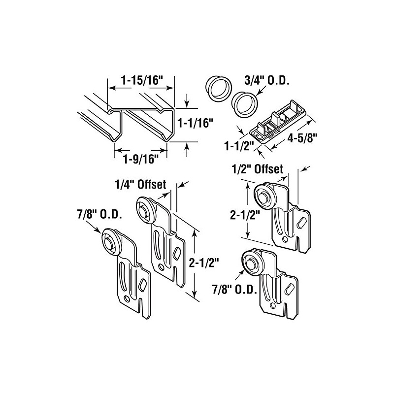 Prime-Line 161792 By-Pass Closet Track Kit, 60 In., 2-Door Hardware,