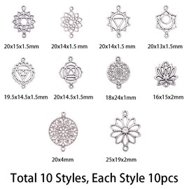 SUNNYCLUE Lotus Flower of Life Antique Silver Pendant Chakra Jewelry Accessories for DIY Earrings Bracelet No Cadmium & Nickel & Lead Free, Silver, Rhinestone