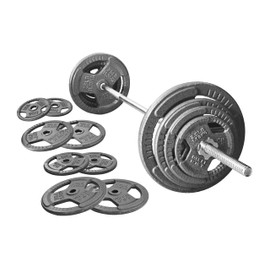 Fitvids Cast Iron 1" Standard Weight Plates Including 5FT Standard Barbell Bar & Star Locks, 95 Pounds Set (85 Lbs Plates + 10 Lbs Barbell Bar), Multiple Packages