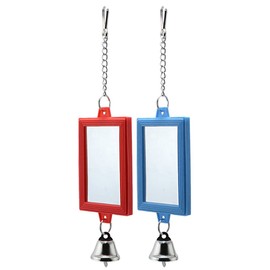 Litewoo Parrot Mirror Toys with Bells Hanging Pendant Random Color Bird Cage Mirror Swing Toy 2-Pieces （Two Square）