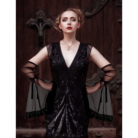 L'VOW Women's 1 Pair Gothic Sleeves Black Witch Gloves Victorian Lace Arm Sleeves Renaissance Vampire Accessory