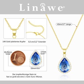 Linawe Women's Pendant Chain Necklace Simulated Diamond Birthstone Pendant Crystal Women's Necklace Jewellery Set Fashion Jewellery Available in Gold, Rose Gold and Silver Tones, Cubic Zirconia Copper
