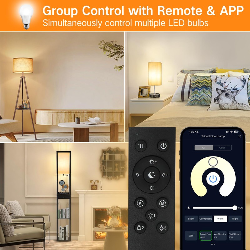 OUTON 3 Pack A19 LED Light Bulb with Remote Control,