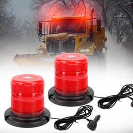 OPL5 2Pcs Red Beacon Lights, 12-24V 16 Flashing Modes 60 LED with Magnetic Base, Traffic Safety Police Lights for Construction Vehicles Tractor, Tow Trucks, Snow Plow