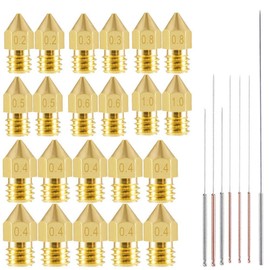 22pcs 3D Printer Nozzles,MK8 Brass Extruder Nozzle Print Head and 7pcs Cleaning Needles for 1.75mm Makerbot Creality CR-10 ANET A8 CR-10 M6 3D Printer. (0.2mm,0.3mm,0.4mm,0.5mm,0.6mm,0.8mm,1.0mm)