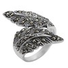 Silverly Women's .925 Sterling Silver Simulated Marcasite Oxidised Overlapping Feather