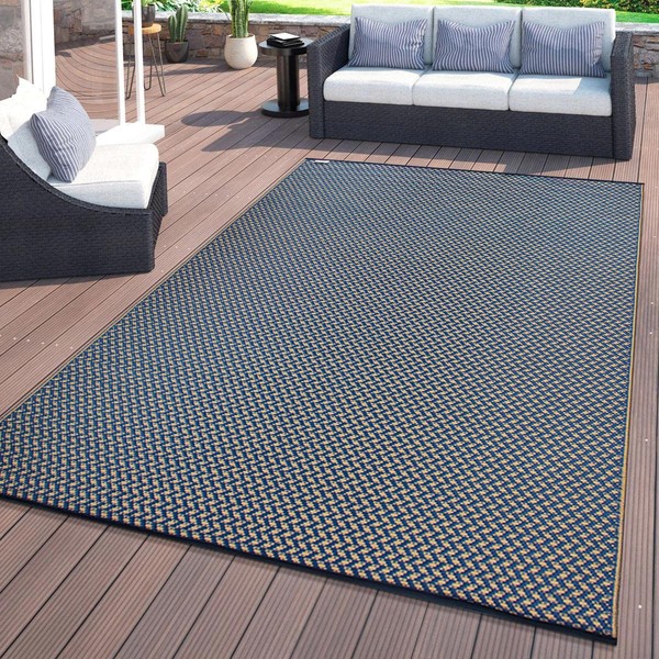 Rugshop Elba Contemporary Plaid Reversible Crease-Free Waterproof Premium Recycled Plastic Outdoor Rugs for Patio,Backyard,RV,Deck,Picnic,Trailer,Beach,Camping Navy 7'10" x 10'