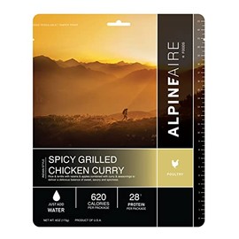 AlpineAire Spicy Grilled Chicken Curry, Freeze-Dried/Dehydrated, Entrée Meal Pouch, Just add Water