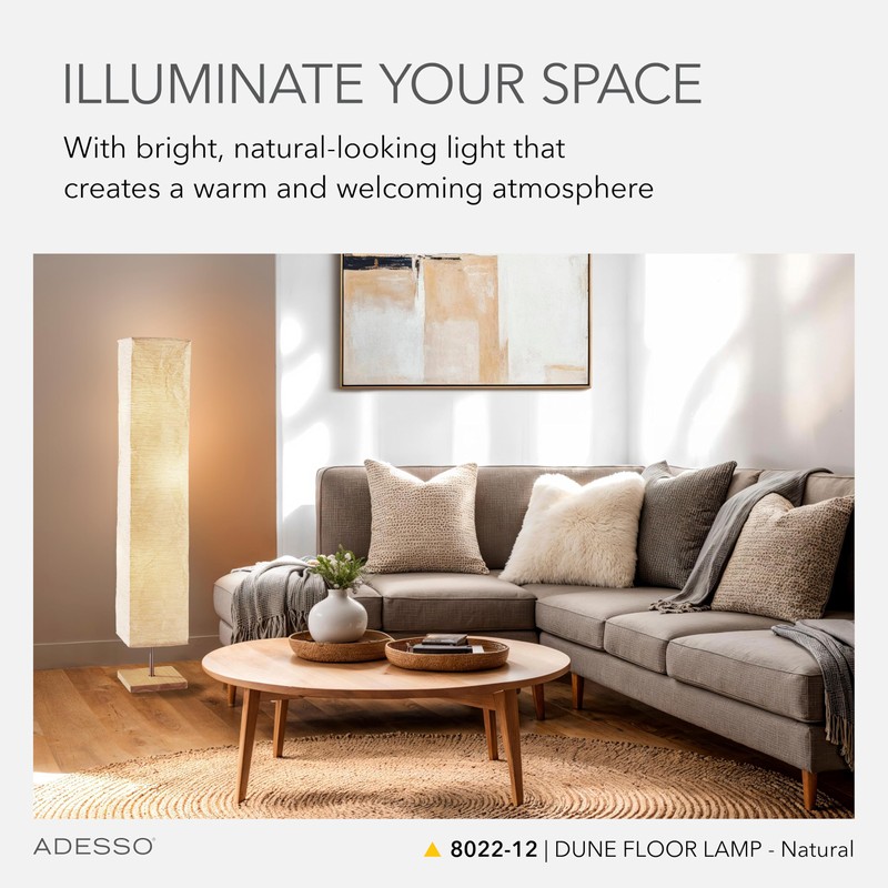Adesso Three Light Floor Lamp – Natural Wood Base &