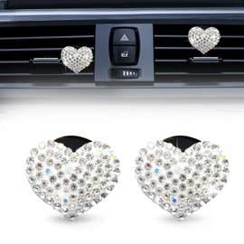 RBOKO 2pcs Car Vent Clip, Bling Crystal Heart Charms, Universal Car Air Conditioning Decor, White