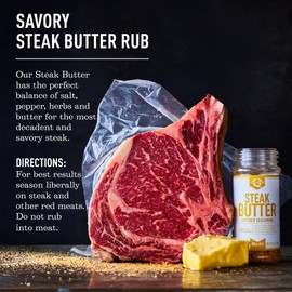 Lillie’s Q - Steak Butter Seasoning, All-In-One Steak Seasoning with Butter, Garlic, Salt & Black Pepper, Perfect for Red Meats (6 oz)