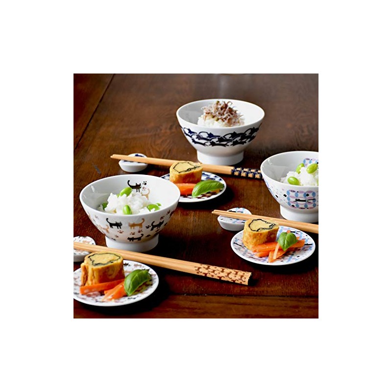 Ceramic Indigo Cat Small Pattern Rice Bowl, Cloisonne Circle Size: