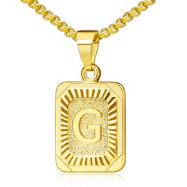 OIDEA Necklace with Letter A-Z, Silver Gold, Charm, for Men/Women, A-Z Letter Pendant, Rectangle Dog Tag Chain, Stainless Steel Wheat Chain, Jewellery Gift for Men and Women, Stainless Steel