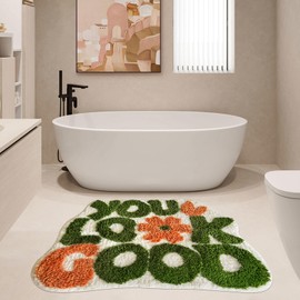 TWWDE AUG You Look Good Bath Mat Green Bathroom Rugs Fun Bath mat Decor Preppy Small Cool Shower Rug Non Slip Microfiber Plush Cool Rugs for Bedroom Washable Absorbent for Bathtub 21"x25"