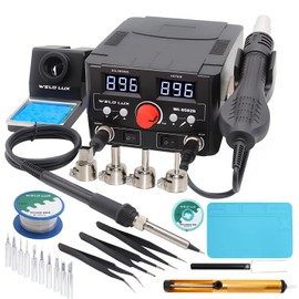 Weld Lux Upgraded 820W Digital Soldering Station Kit - 2 In 1 Hot Air Rework Station with °F /°C Display, Hot/Cold Air Switching, Digital Temperature Correction and Sleep Function(Black)