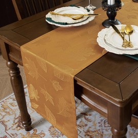 Joyfol Day - Camino de mesa jacquard de otoño, hoja de arce, campo de otoño, ámbar, camino de mesa de Acción de Gracias, impermeable, cocina, comedor, cosecha, decoración de mesa (14 x 60 pulgadas)
