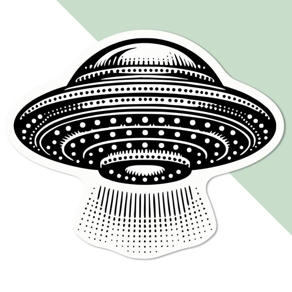 Medium 100mm 'Flying Saucer' Permanent Sticker Decal for Cars/Windows/Bins/Walls etc