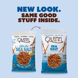 Quinn Gluten Free Sea Salt Pretzel Sticks - Whole Grain, Made with Real Ingredients, Whole Grain Sorghum, Sea Salt, Vegan, Gluten Free, Dairy Free, Non-GMO - 5.6 Oz (Pack of 8)