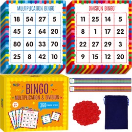 SpriteGru Multiplication & Division Bingo Game, 360 Math Problems, 2 Educational Math Board Game for Kindergarten and Preschool Kids 4-8, Perfect for Classroom & At Home