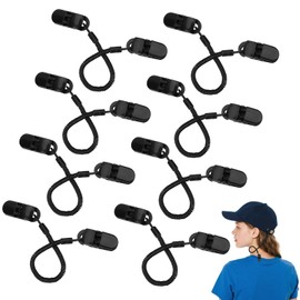 Hat Clip Safety Band Hat Holder Set of 8 | 17.5 cm Length Adjustable up to 60 cm | Black | For Fishing Hiking Outdoor Activities | Fixed Clip for Hats and Caps in Wind