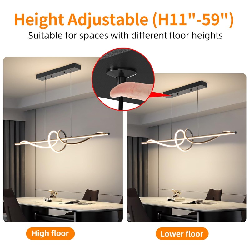 Modern LED Chandelier Light, 47IN Pendant Light Fixtures Dimmable with