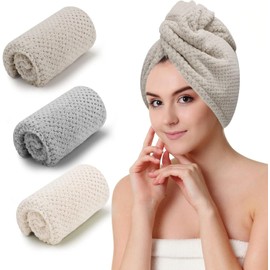 Genérico Toallas de Pelo Microfibra súper absorbentes turbantes antiencrespamiento diseño Cuadros piña Secado rápido adecuadas para Todos los Tipos Paquete 3