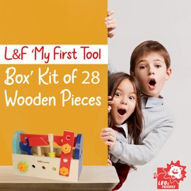 Leo & Friends My First Tool Box Kit with 28 Wooden Pieces - Ages 3+ Educational Toy - Non-Toxic Wooden Kids Toy - Christmas Birthday Toddler Learning Toys