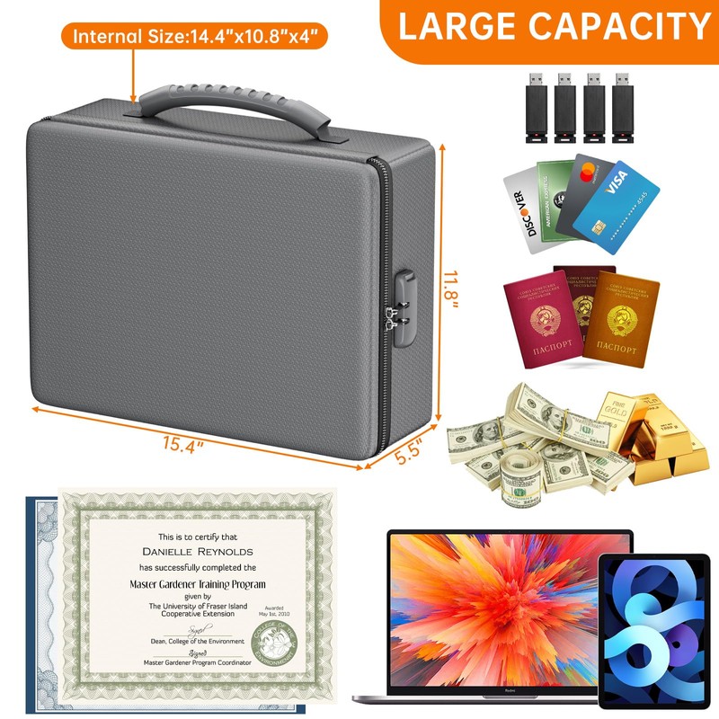 ENGPOW Fireproof Document Box, Hard Case File Box with Fireproof