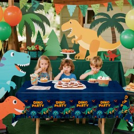 Lianxuia 3Pcs Dinosaur Plastic Tablecloth, 54 x 108 Inch Comic Dino Party Table Cover, Dinosaur Birthday Decorations for Baby Shower, Kids Boys Birthday Party Supplies