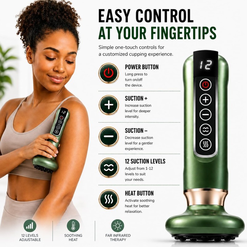 Uojojop Electric Cupping Massager, Lymphatic Drainage Massager and Cellulite Massage