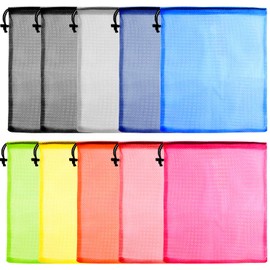 KUUQA 10 Pcs Mesh Drawstring Bag, Laundry Bag, Mesh Stuff Sack, Golf Ball Bag, Nylon Mesh Bag for Storage, Travel and Sports (Colorful 10pcs, 13"x15.5")