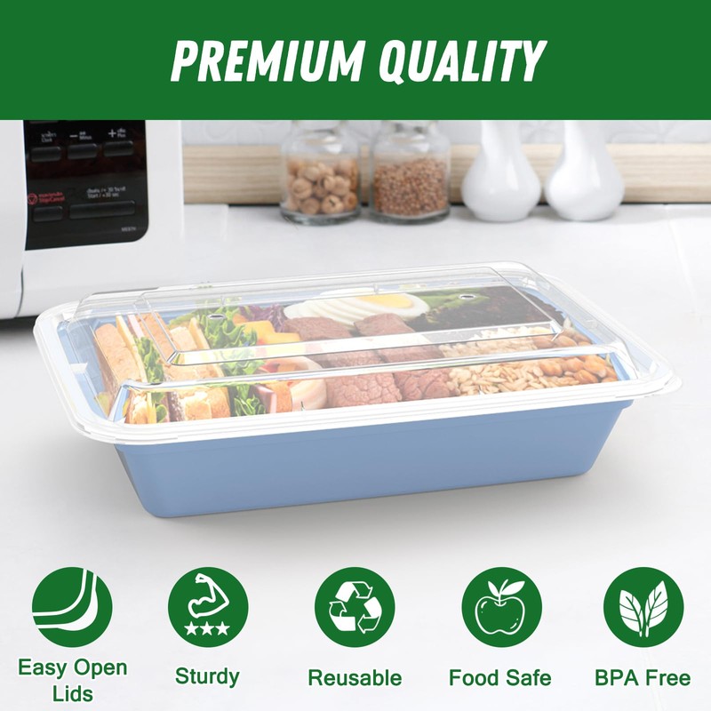 50 Pack (100-Piece) 32 oz Meal Prep Containers Reusable with