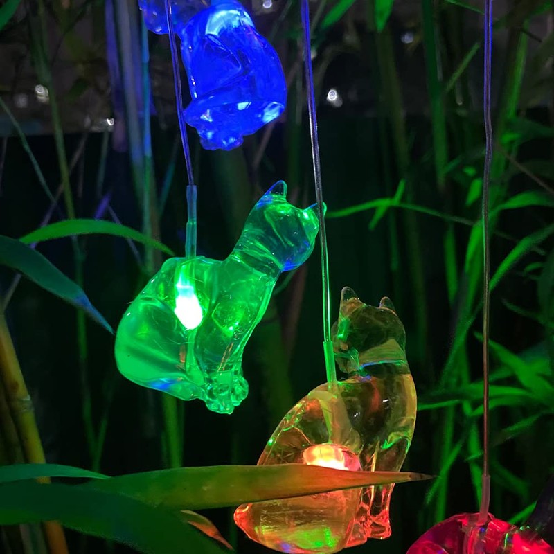 Solar Cat Wind Chimes, 6 LED Cat Memorial Wind Chimes